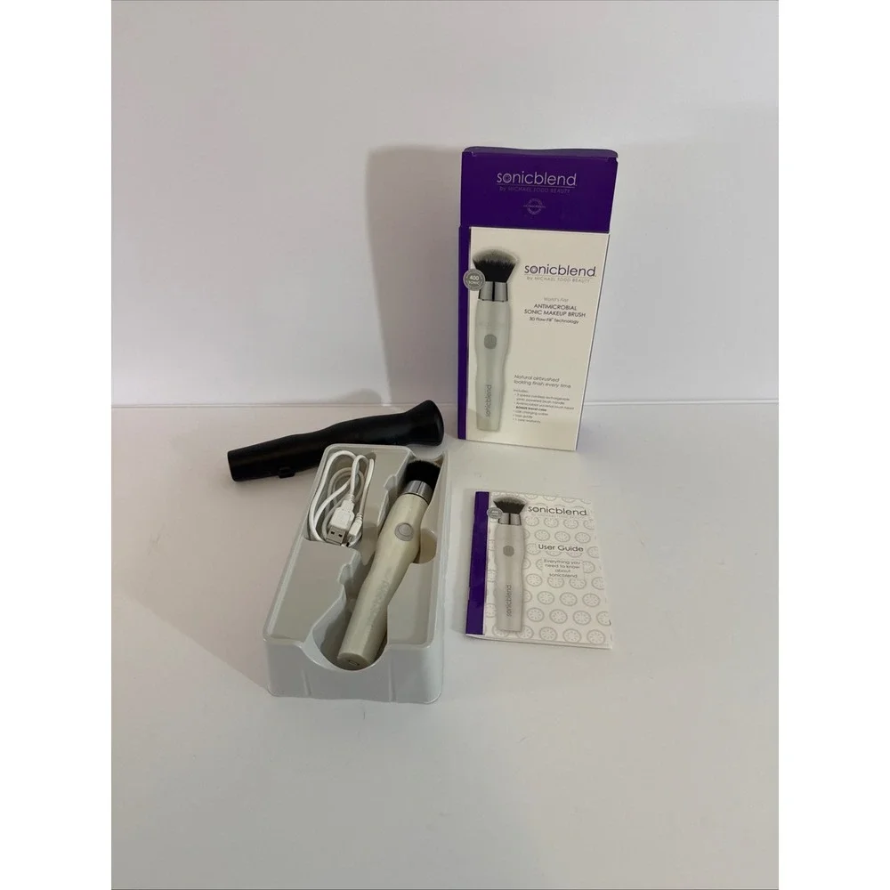 New Michael Todd Beauty Sonicblend Antimicrobial Sonic Makeup Brush Pearl White